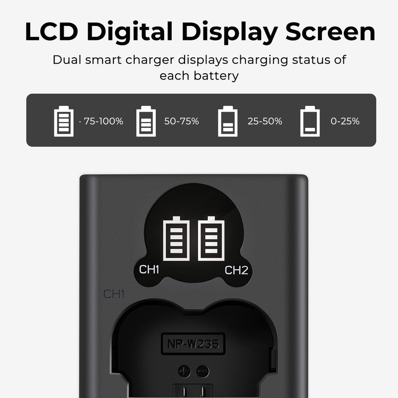 2200mAh NP-W235 Battery and Charger for Compatible with Compatible with Fujifilm