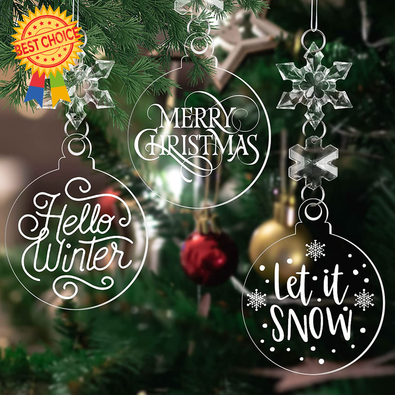 24Pc Clear Acrylic Christmas Ornaments 3in Flat Disc DIY Crafts Snowflakes