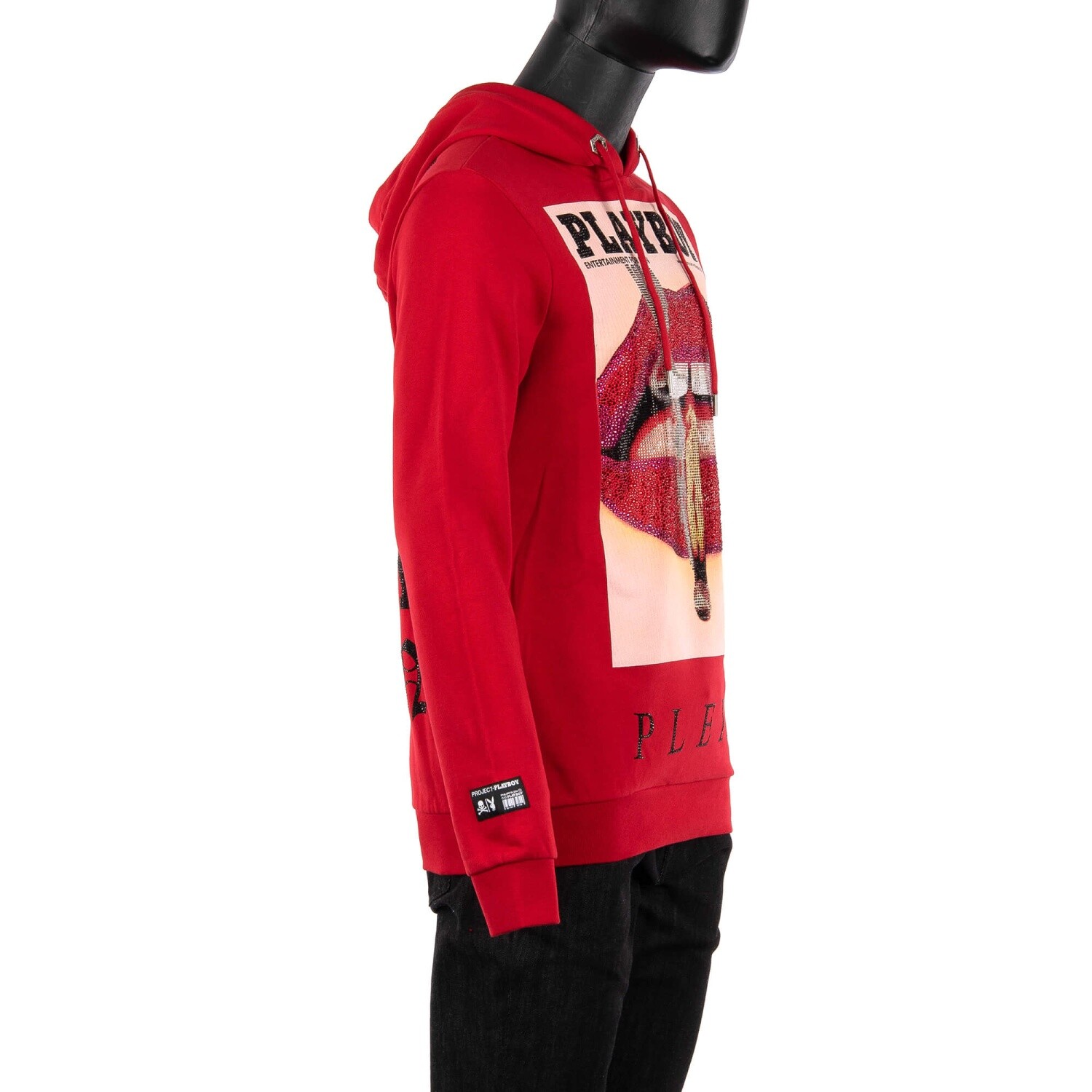 Pre-owned Philipp Plein X Playboy Lips Printed Hoodie Sweater With Crystals Red 08356