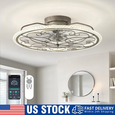 Caged Ceiling Fan Light with Remote Control Semi -embedded Ceiling fans 6 Speed