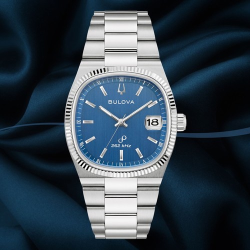 Pre-owned Bulova 96b440 Super Seville Quartz Sapphire Blue Dial Stainless Steel Watch
