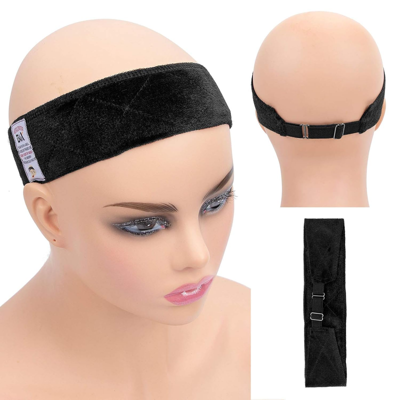 GEX Wig Grip Band with Adjustable Elastic Closure Flexible Velvet No Slip Wig Grip Headbands Cap for Wigs(Black)