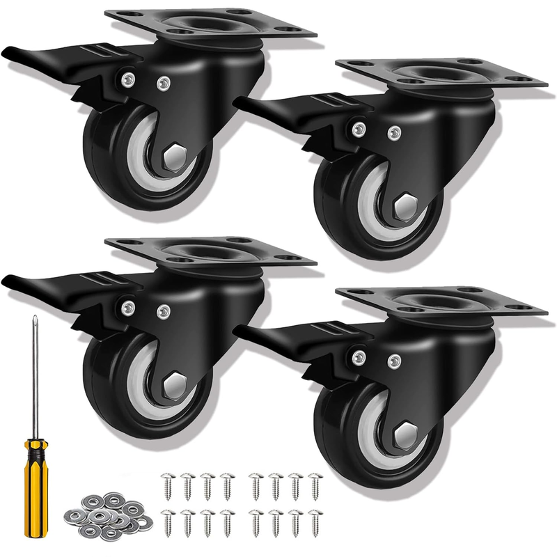 2 Inch Caster Wheels Set of 4 Heavy Duty Swivel Plate PU Black...