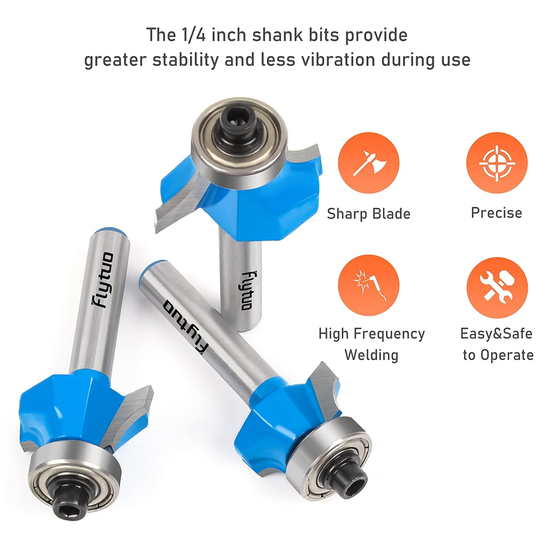 3Pcs Roundover Router Bit Set - 1/4" Shank, Corner Rounding Edge-Forming Beading