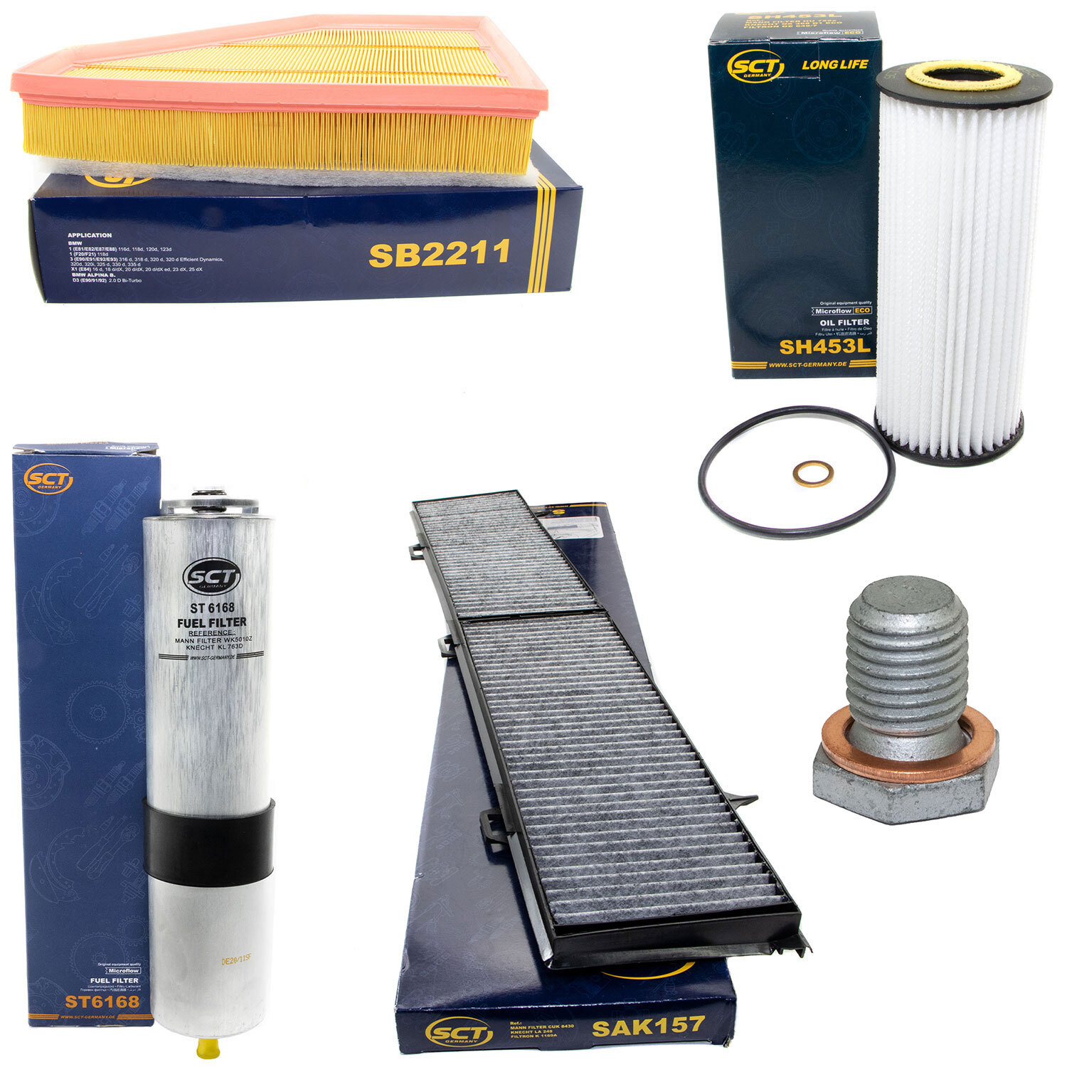 Filter Set Kraftstoff-ÖL-Luft-Innenraum + Schraube für BMW 3er 320d E90 E91 163