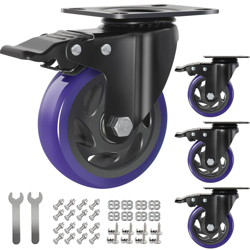 4 Inch Caster Wheels with Brake, Heavy Duty Casters Set of 4 2000lbs, Swivel Pla