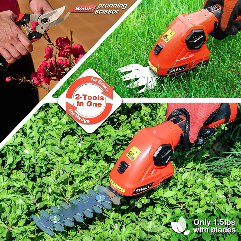 Cordless Grass Shear & Hedge Trimmer - 7.2V Electric Shrub Trimmer 2 in 1 Handhe