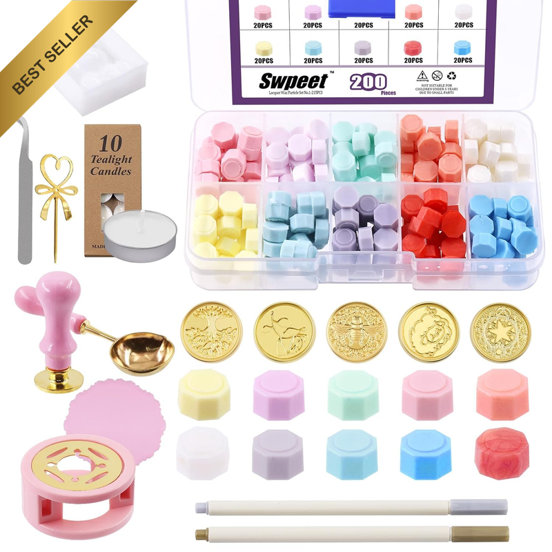 215Pcs Wax Seal Stamp Kit, Sealing Wax Kit with Wax Seal Beads, Wax Stamp, Wax W