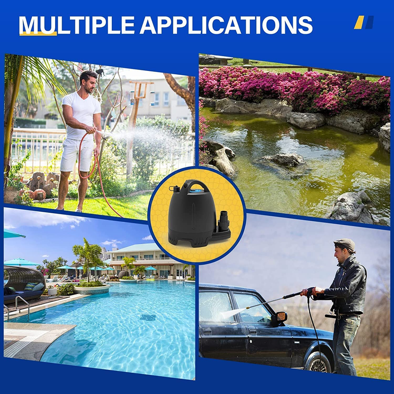 1/6HP 18V Cordless Submersible Utility Water Pump with 3/4"Garden Hose Adapter,