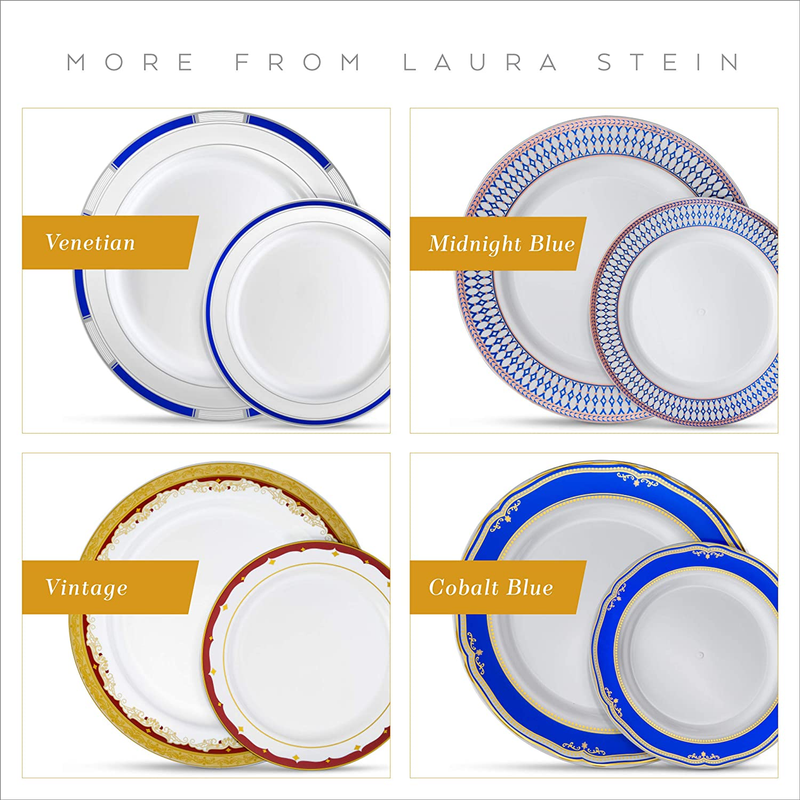 Designer Dinnerware Set | 32 Disposable Plastic Party Plates | White Plate with