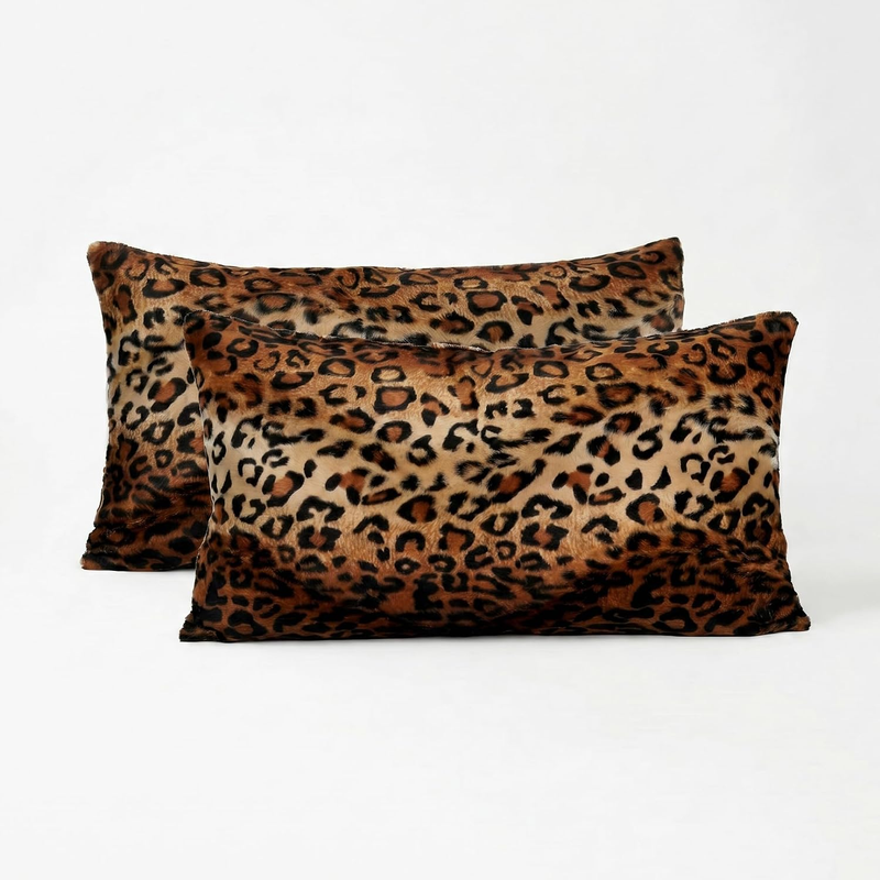 Cheetah Leopard Print Velvet Boho Lumbar Decorative Pillow Covers 12X20