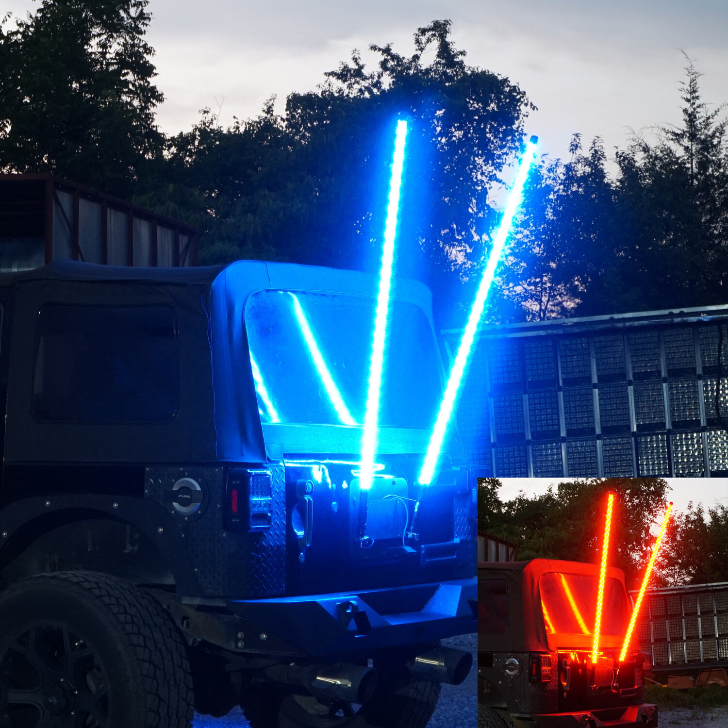 2 Dual 3ft LED RGB Color Whip Lights with Remote Control For ATV UTV