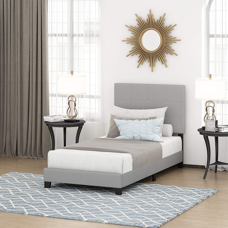 Laval Button Tufted Upholstered Platform Bed Frame, Twin XL, Glacier