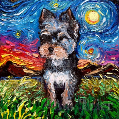 Yorkie Wall Art Print Dog Starry Night van Gogh Decor by Aja
