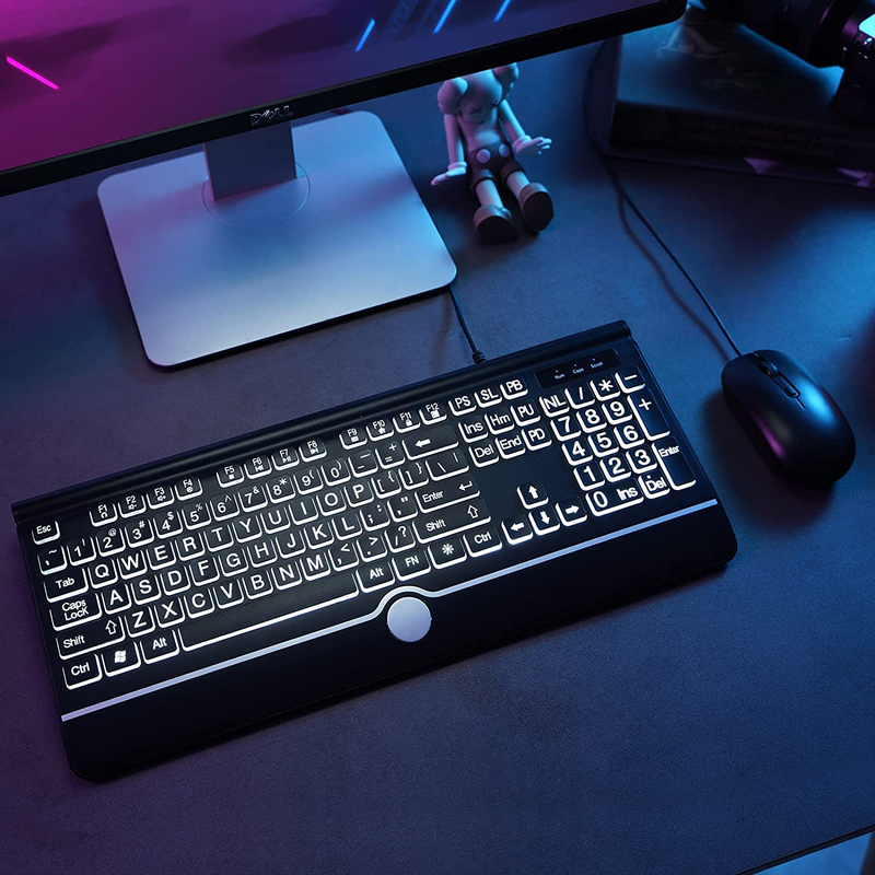 Wired Keyboard and Mouse Combo - Large Print Light Up Keyboard, Kopjippom USB Si