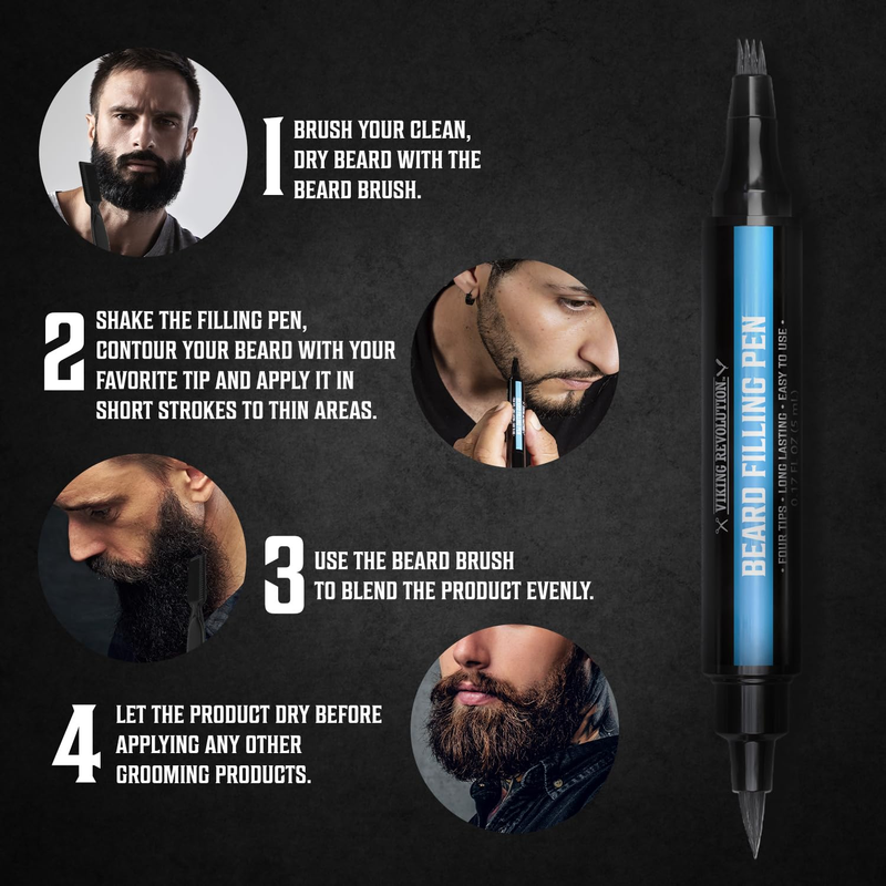 Viking Revolution Beard Pen (2 Pack) - Black Beard Pencil Filler for Men Lapiz P