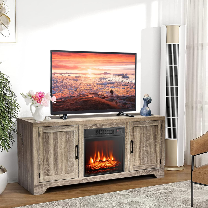 Fireplace TV Stand, with 18&rdquo; Electric Fireplace with Adjustable Flame & Heat, Ti