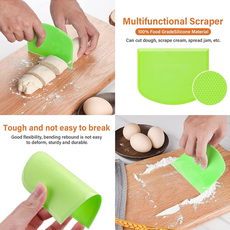Dough Scraper Pastry Scraper Bench Scraper with Plastic Flexible Bowl Scraper Mu