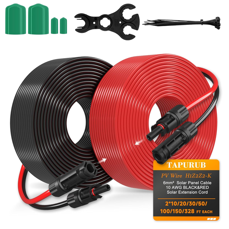 10AWG PV Wire Solar Panel Extension Cable 2 * 30FT 6mm Tinned Copper with IP68 W