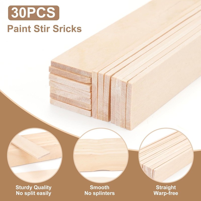 30 Pieces Paint Stir Sticks 12 Inch Long Wooden Paint Stirrers for Mixing Pai...