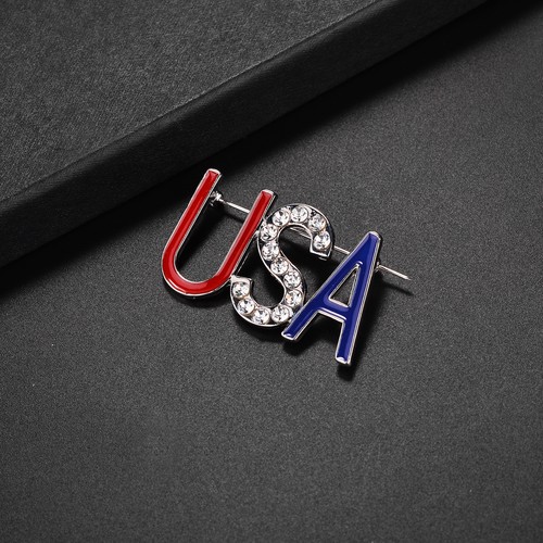 Lux Accessories Silver Tone USA Star Flag Crystal Rhinestone Set of 3 Pins