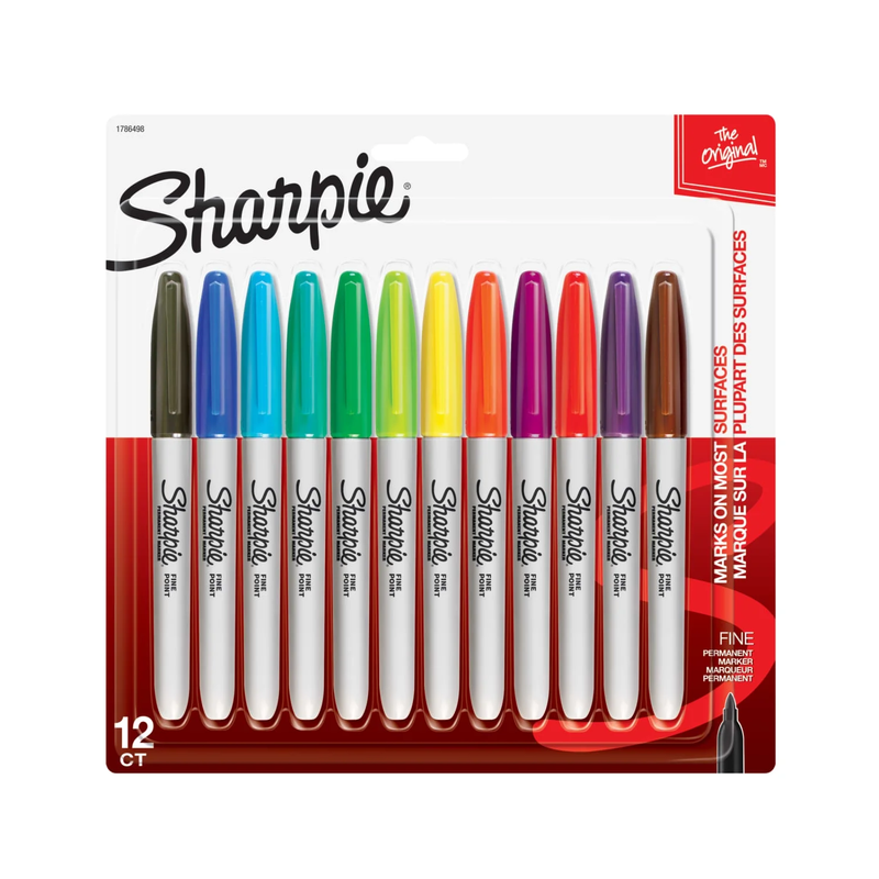Permanent Markers, Fine Point, Assorted Colors, 12 Count