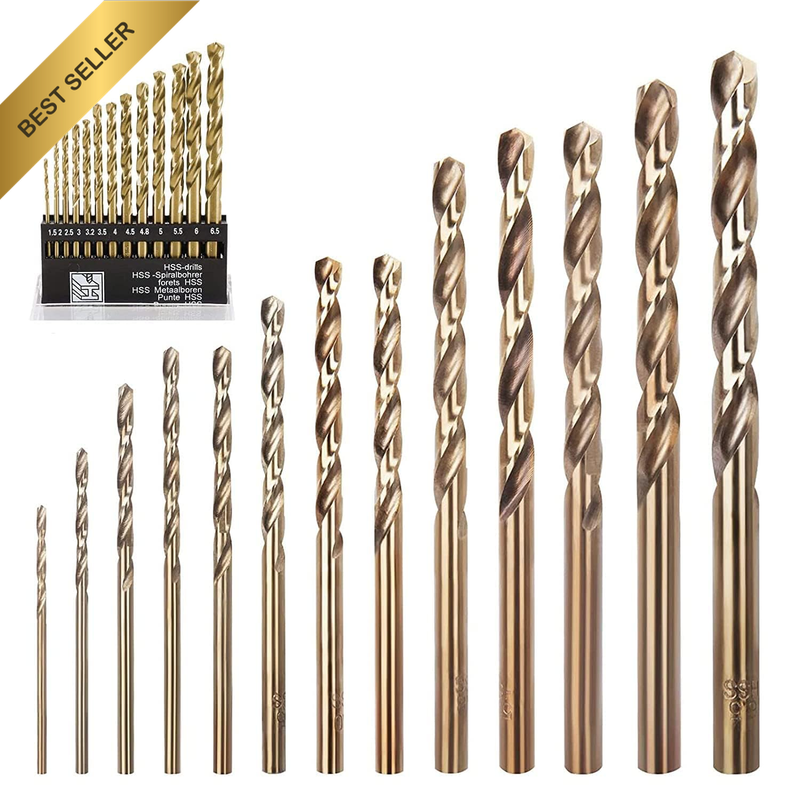 13PCS Cobalt Drill Bit Set 1.5Mm-6.5Mm, M35 HSS Twist Drill Bits for Carbon Stee