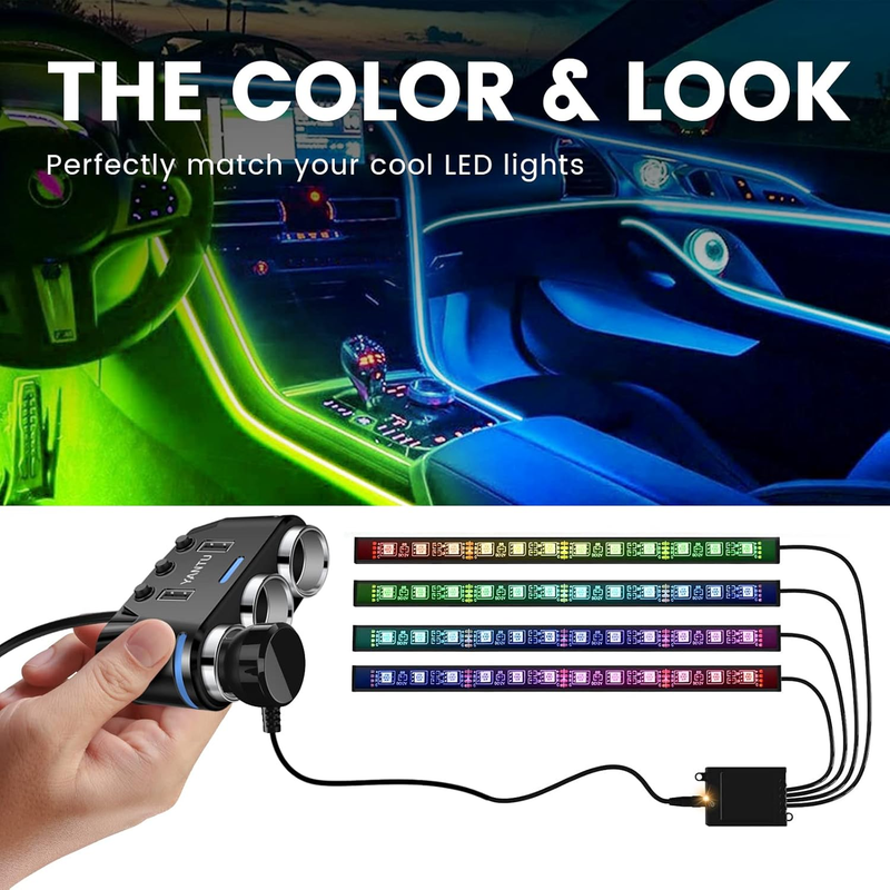 Corded Car Charger 3 Socket Cigarette Lighter Splitter Dual USB Car Charger with