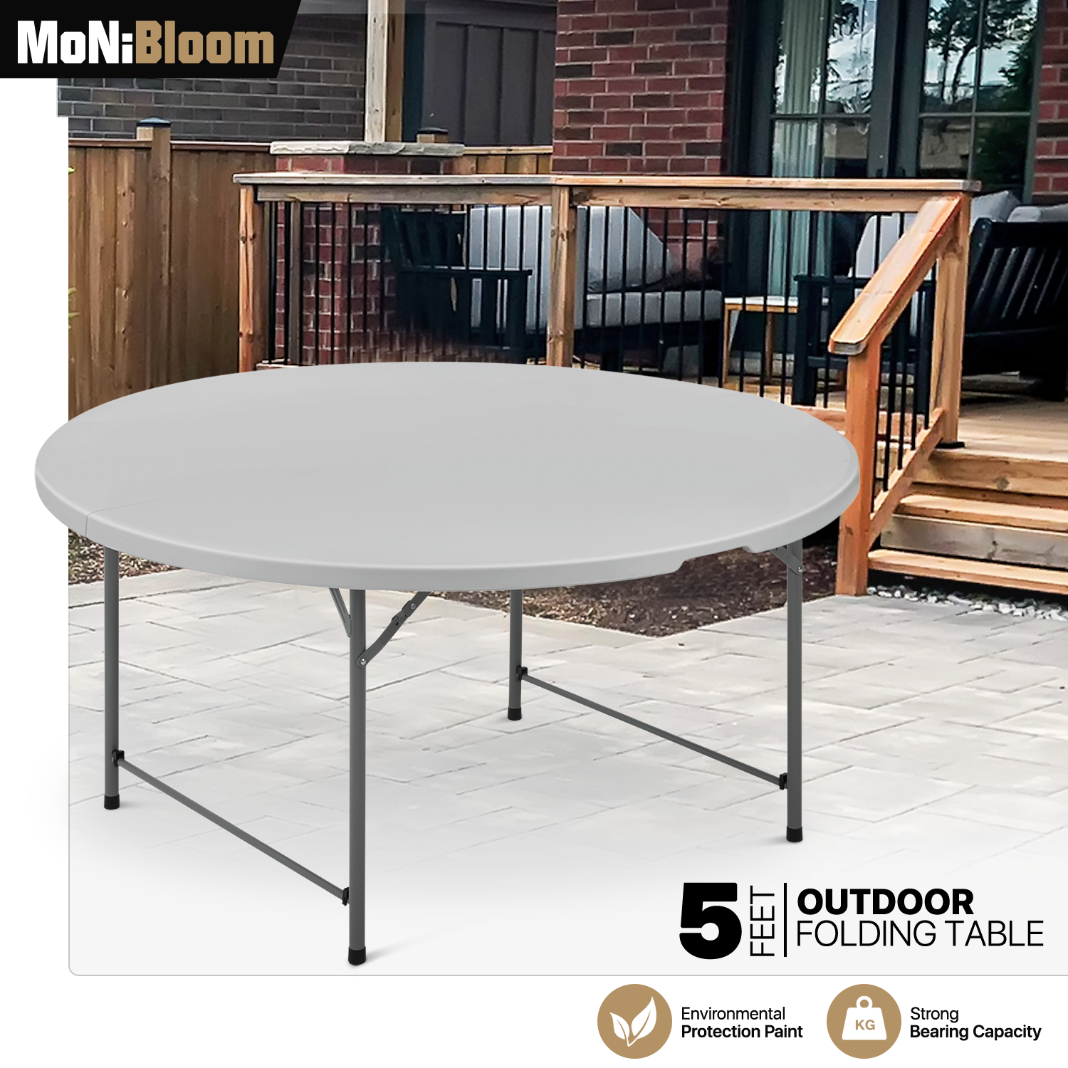 Foldable Indoor Plastic Round Dining Table Portable Outdoor Picnic Desk w/Handle