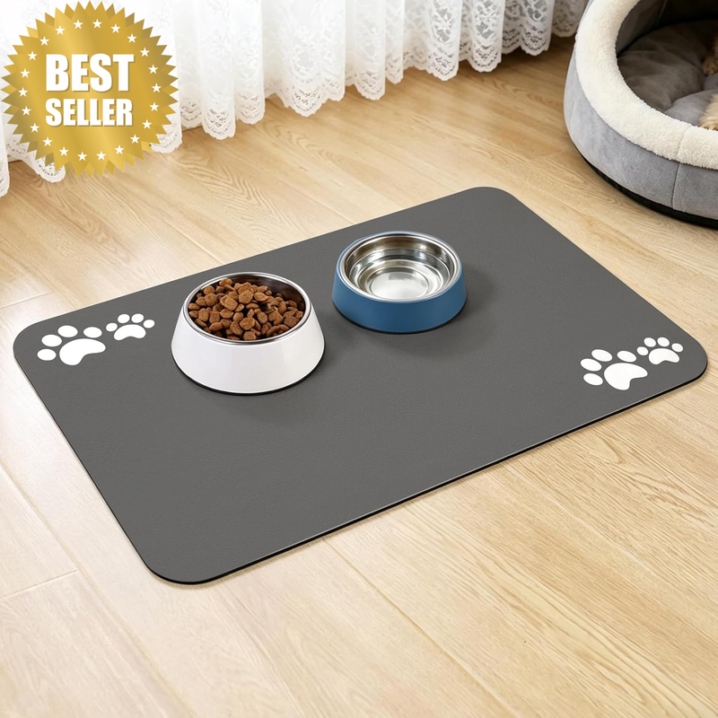 Dog Food Mat, Non Slip Pet Feeding Mat Absorbent Dog Cat Mats for Food Water Bow
