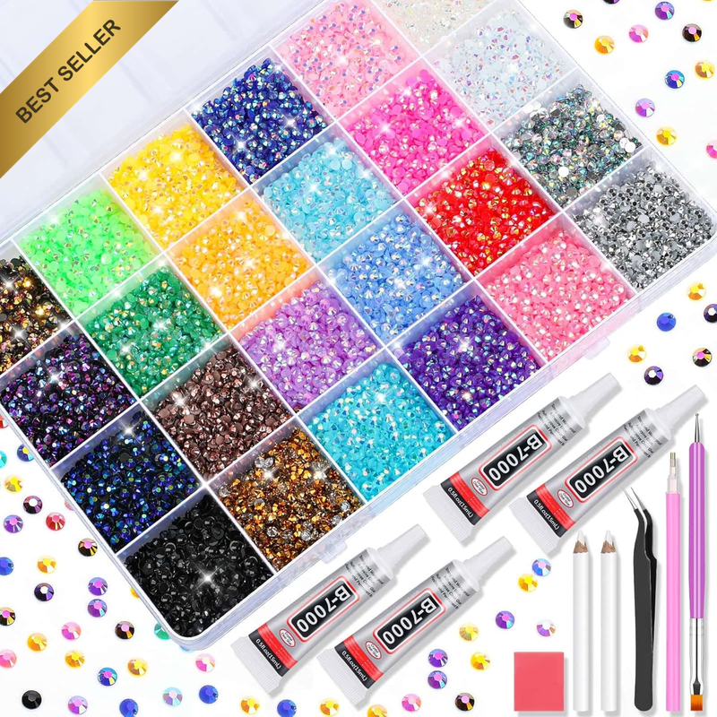 B7000 Glue with Rhinestones for Crafting, 31200Pcs Rainbow Crystals 3MM Flat Bac