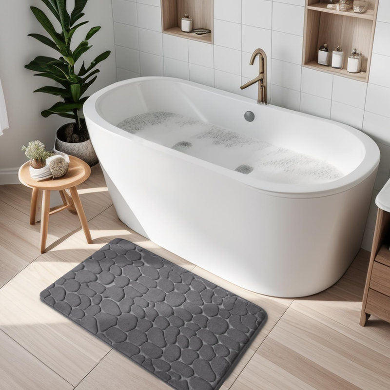 Memory Foam Bath Mat Cobblestone Bathroom Rug Non Slip Washable Bathroom Mats Su