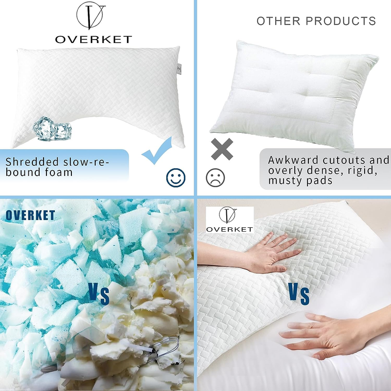Shredded Memory Foam Pillows for Side Sleepers，Cooling Bed Pillow 20 X 30 Inches