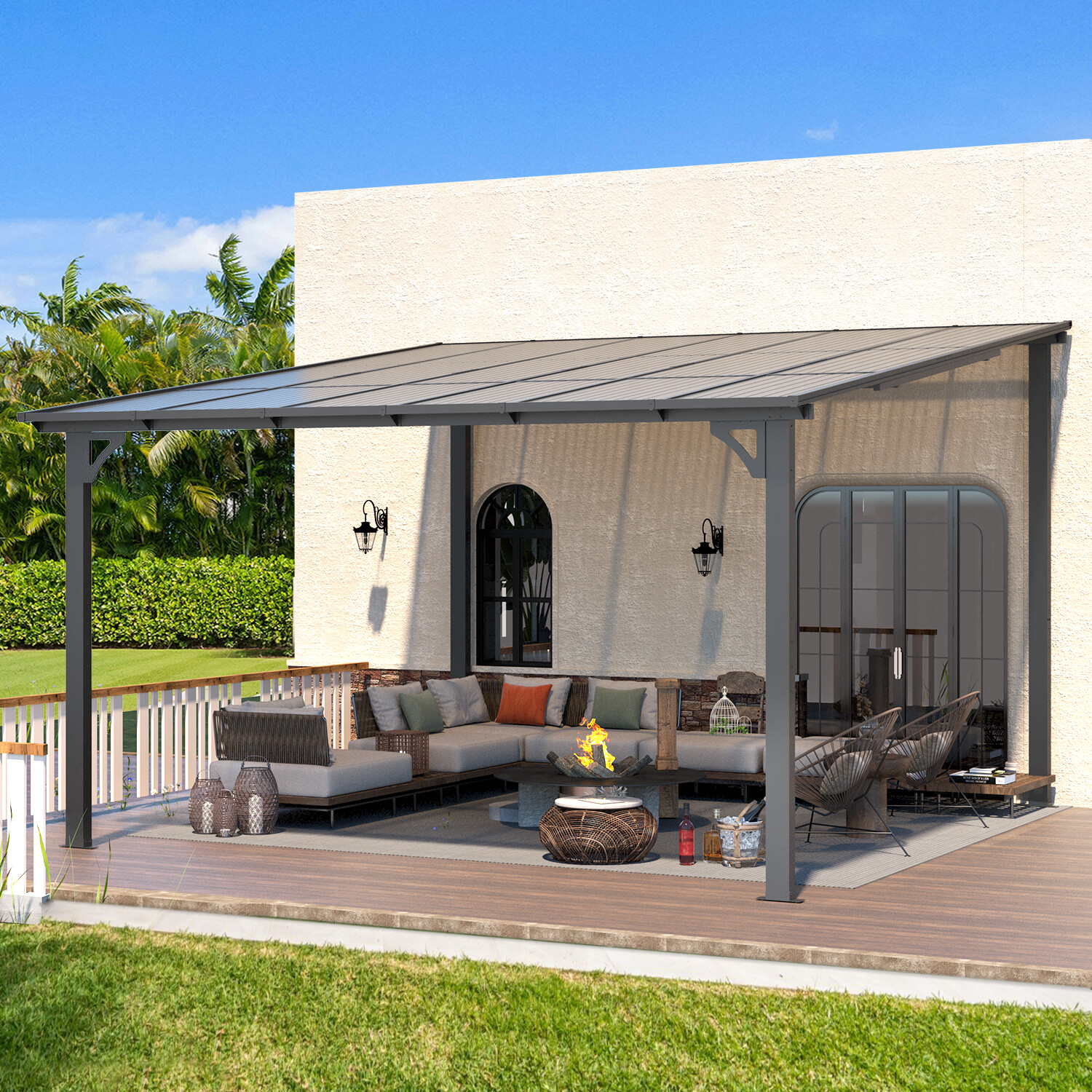 AECOJOY Pergola Gazebo for Patio Wall-Mounted Lean to Gazebo
