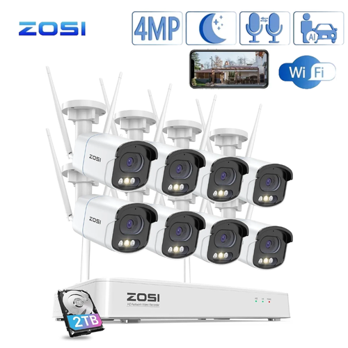 ZOSI 8CH 4MP 2.5K WiFi Security Outdoor Camera System IP66 with AI Detection 2TB
