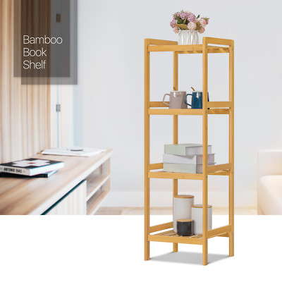 13''Natural Bamboo [STORAGE STAND] 4-Tier Open-Shelf Rack Vertical Book Organizer