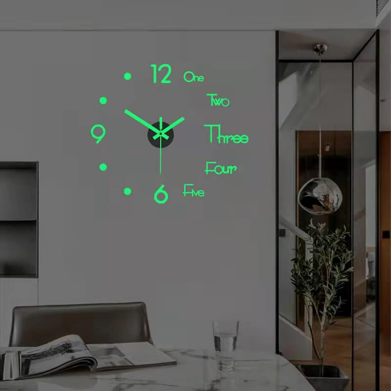 3D DIY Wall Clock, Luminousframelesssilent Living Room Dinin