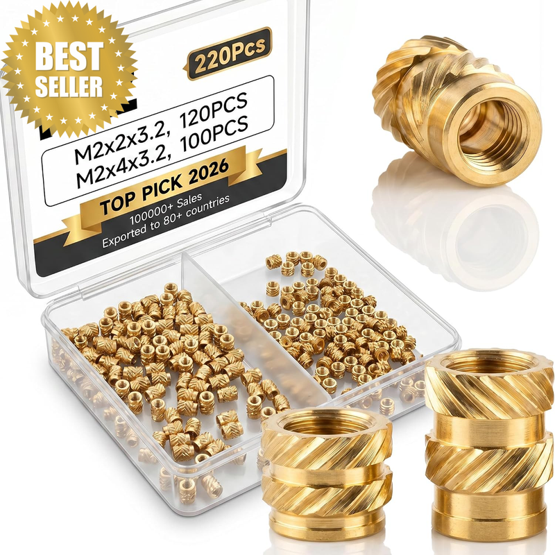 220Pcs M2 Heat Set Inserts, M2 Threaded Inserts for Plastic and 3D Printing, Bra