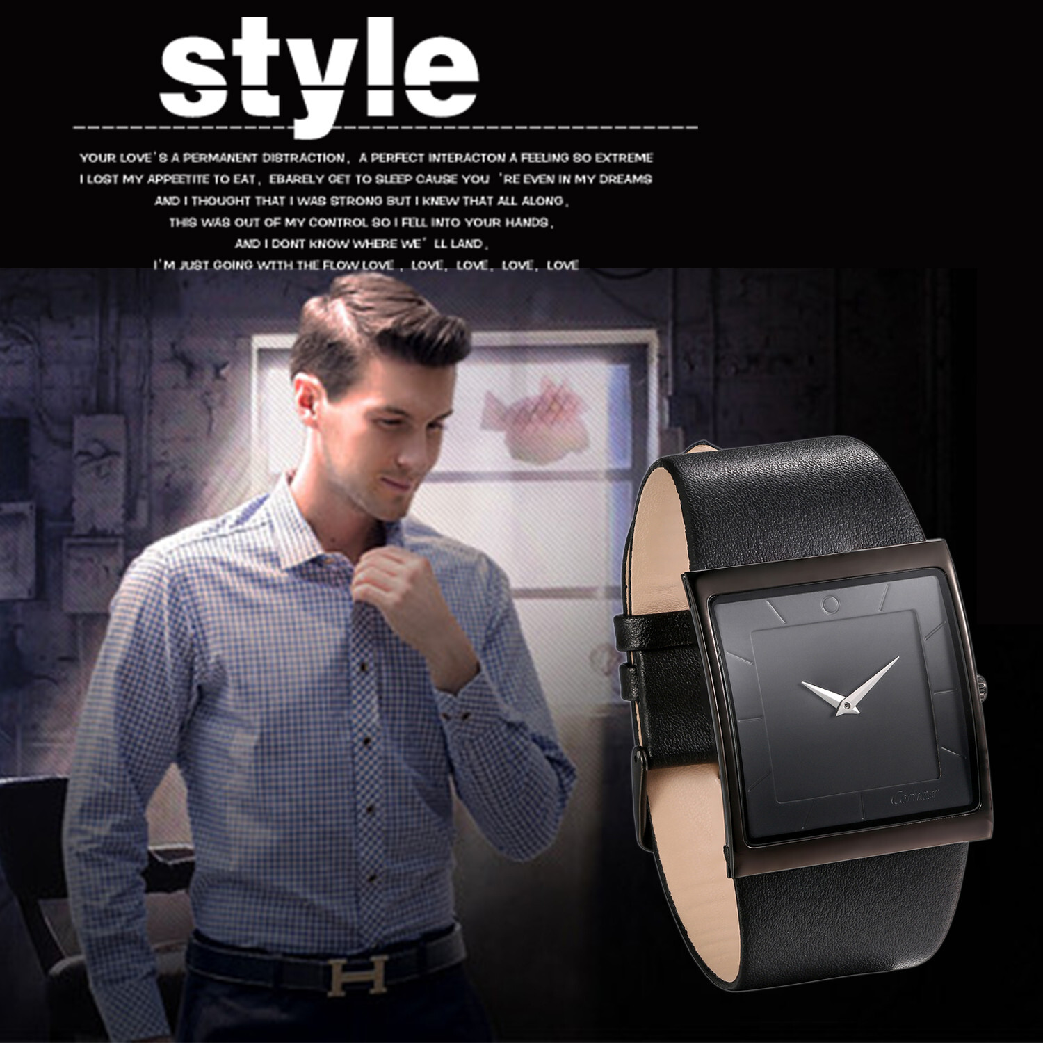 Men's Simple Casual Leather Strap Square Dial Quartz Analog Men's Simple Casual Leather Strap Square Dial Quartz Analog