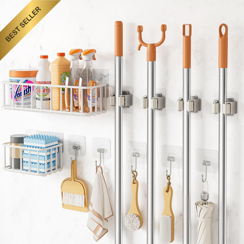 11 Pack Broom Holder Wall Mount Self Adhesive,Broom and Mop Organizer Wall Hangi
