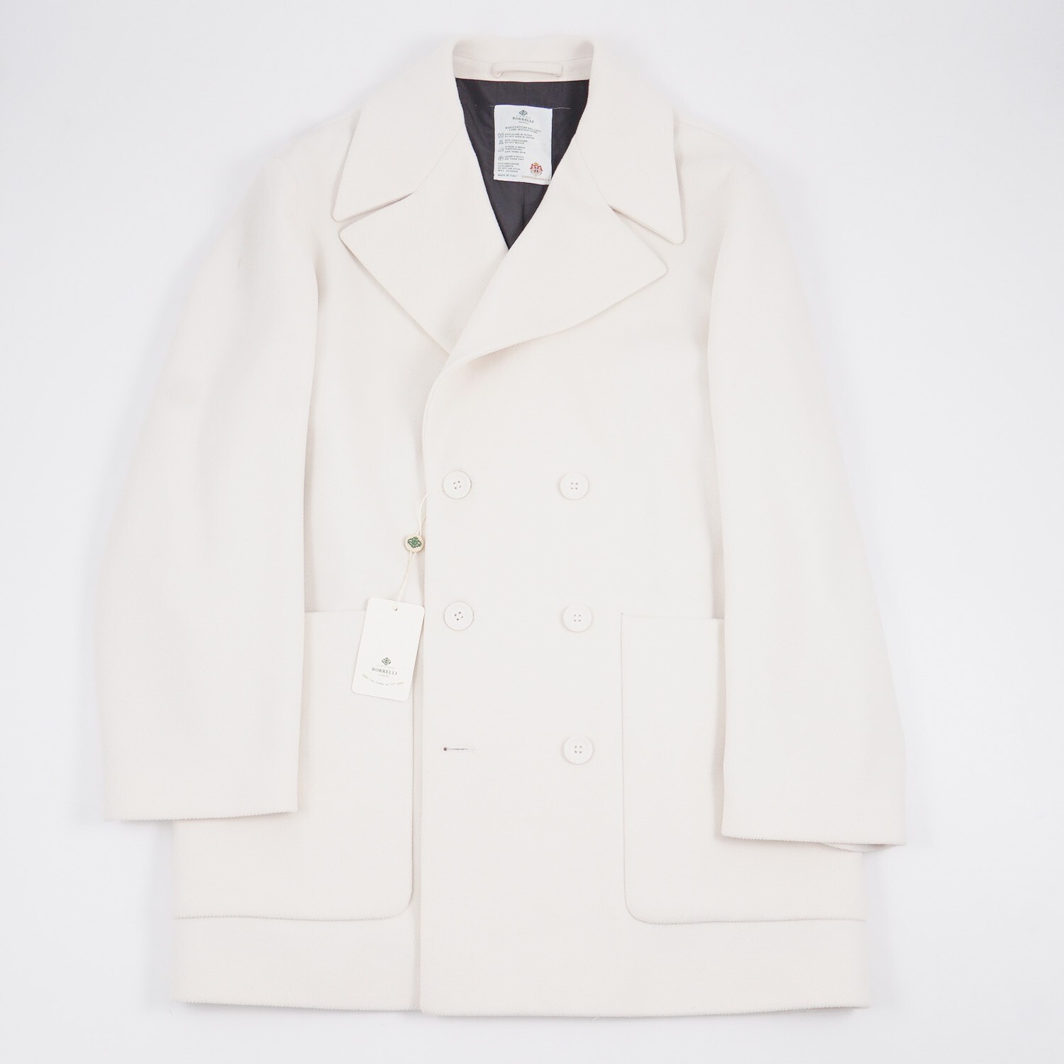 Pre-owned Luigi Borrelli Ivory Extra-soft Plush Winter Peacoat Xl / 44r Outer Coat In White