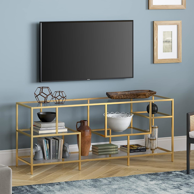 With Glass Shelves For Tvs Up To 65 In Brass