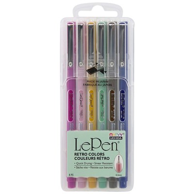 Marvy Uchida LePen Micro-Fine Point Pen Assorted Retro Colors Pack of 6