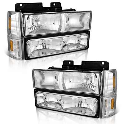 WEELMOTO For 1994-1998 GMC C/K 1500 2500 3500 Yukon Headlights+Bumper Lamps L+R