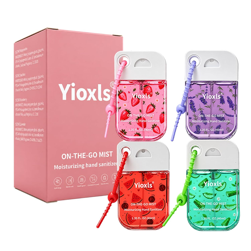 4PCS Hand Sanitizer Spray with Keychain Alcohol-Free Travel Size for All