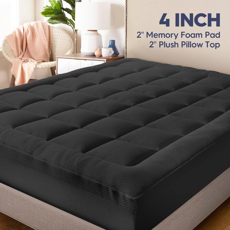 Dual Layer 4 Inch Memory Foam Mattress Topper Cooling Gel Bamboo Pillow Top Pad