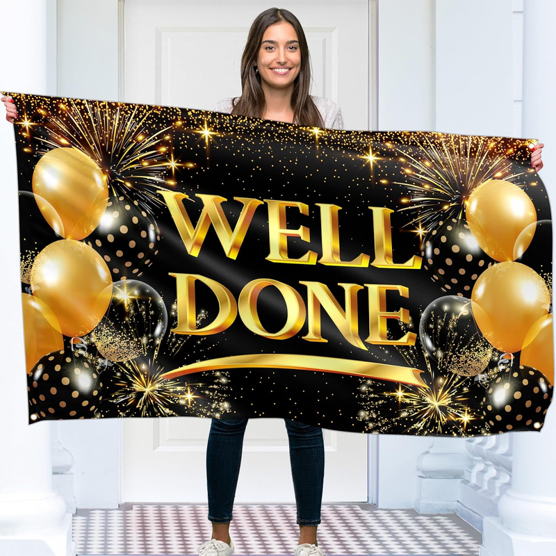 Congratulations Banner - Graduation Decorations 5Ft X 3Ft - Well Done Banner - W