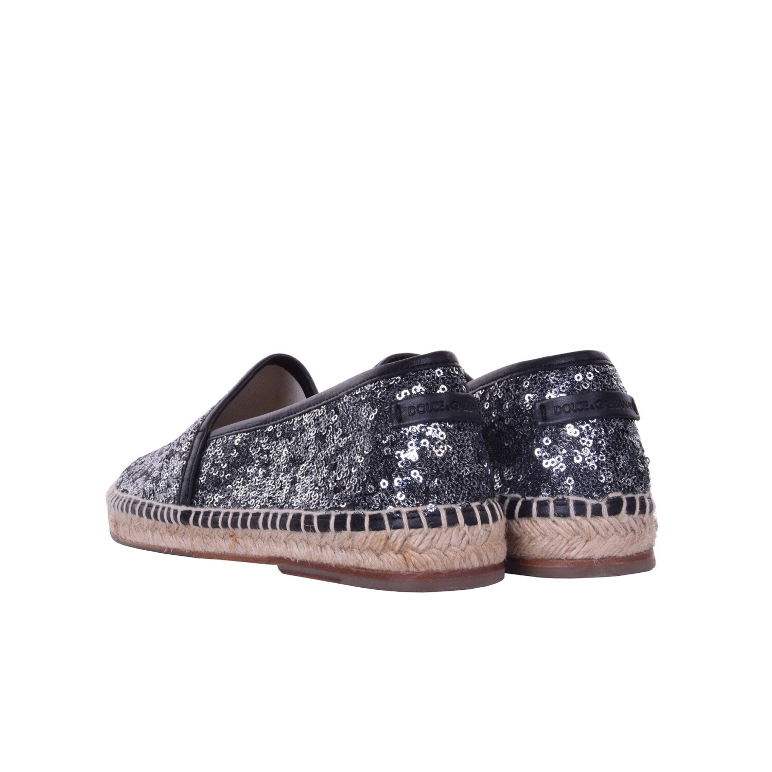 Pre-owned Dolce & Gabbana Sequined Canvas Espadrilles Shoes Tremiti With Logo Silver