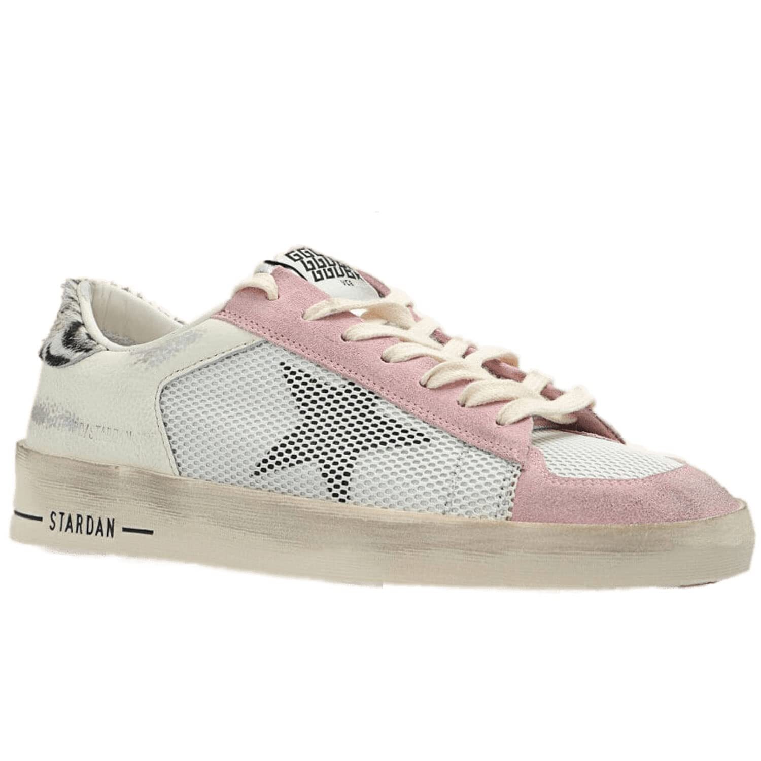 Pre-owned Golden Goose Stardan Net Leather Star Zebra Horsy Womens Distressed Sneakers In White