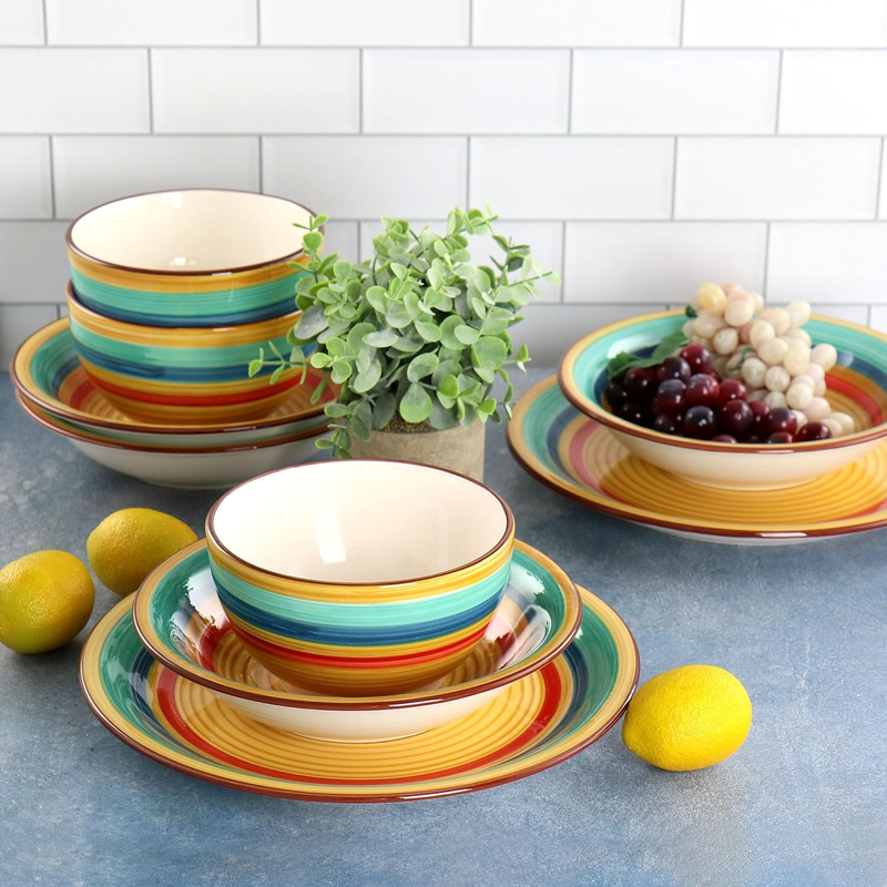 Rainbow 12 Piece Stoneware Dinnerware Set in Yellow Multi